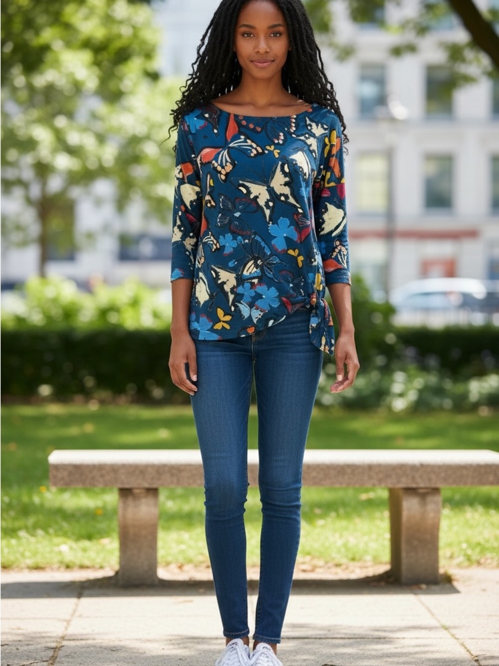 Weston Wear Anthropologie Butterfly Print Asymmetrical Tie-Hem Top